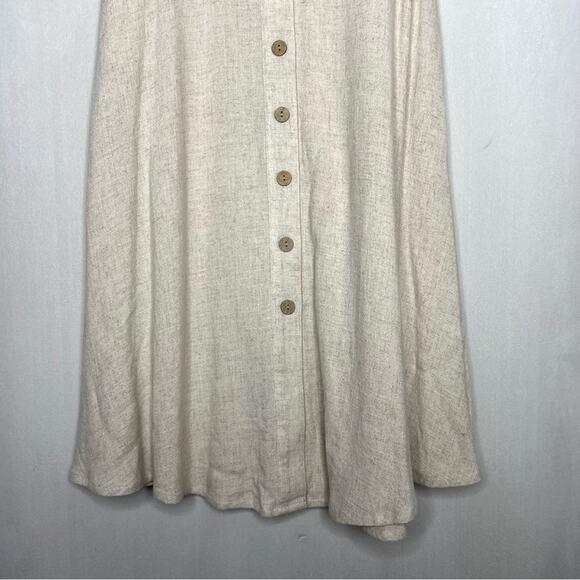 FRANK & OAK / oatmeal tan linen blend button front midi skirt / XS - Picture 4 of 7